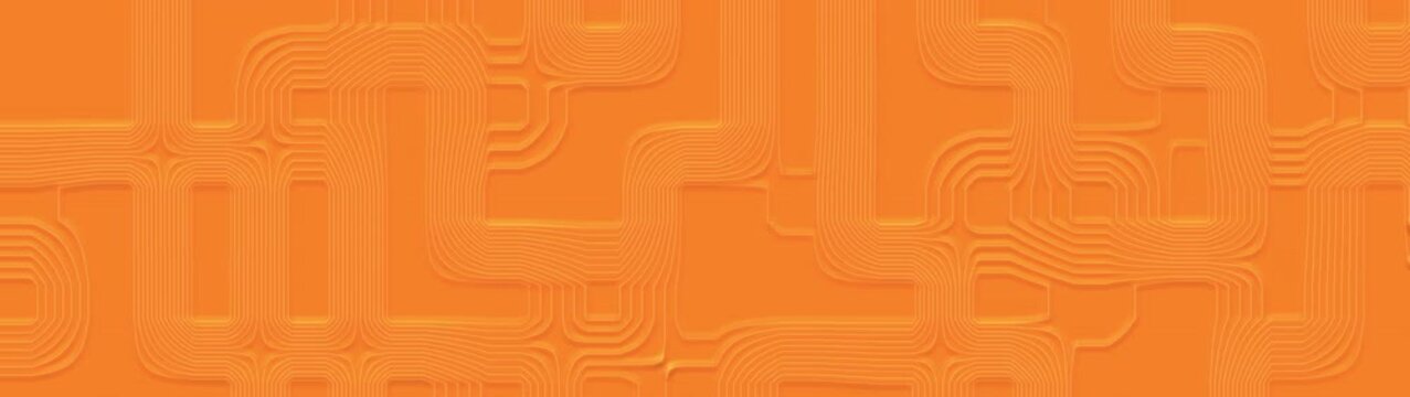 Abstract embossed orange background featuring geometric rounded-square contour lines and layered linear textures. Modern minimalist composition with raised relief patterns, monochromatic warmth, and a