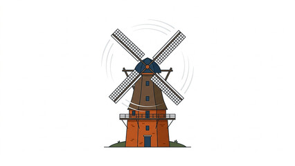 Fototapeta premium Traditional Dutch Windmill Spinning Illustration