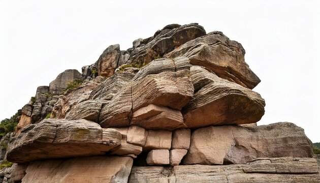 Detailed Rock Formation With Textured Surfaces On A White Isolate Background