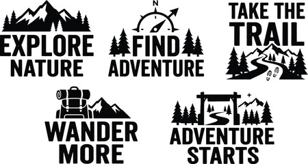 High quality editable vector clipart bundle set adventure nature quotes for outdoor designs © MstHasna