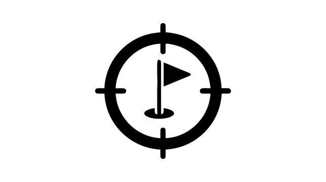Vector illustration of golf hole icon inside a target crosshair symbol on a transparent background