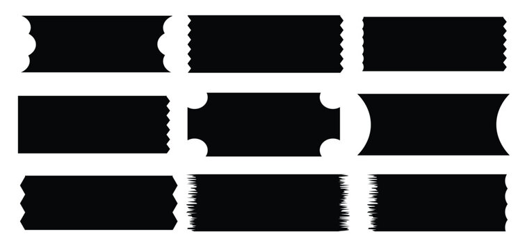Set of different black tapes isolated on white background. Torn tape icon set. vector illustration