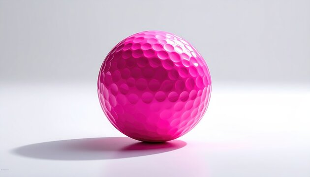 A vibrant pink dimpled orb rests on a white surface, casting a soft shadow