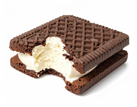 Bitten chocolate cookie sandwich with creamy white filling