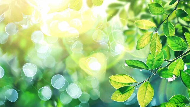 Fresh green leaf glowing with soft sunlight bokeh, vibrant spring nature backdrop, natural freshness, eco friendly design, calming botanical scene.