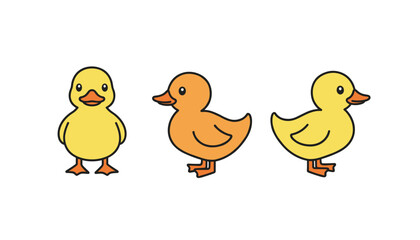Naklejka premium Three cute yellow ducklings are displayed in different positions including front view, side profile, and angled orientation.