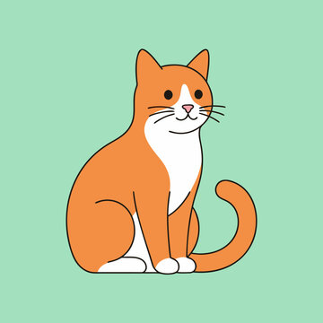 Minimalist Vector Illustration of a Bicolor Orange and White Cat Sitting Gracefully on a Soft Mint Green Background