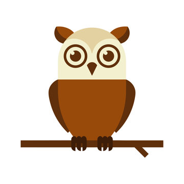 Minimalist Vector Graphic of a Wise Brown Owl Perched on a Simple Wooden Branch for Educational Mascot Concept
