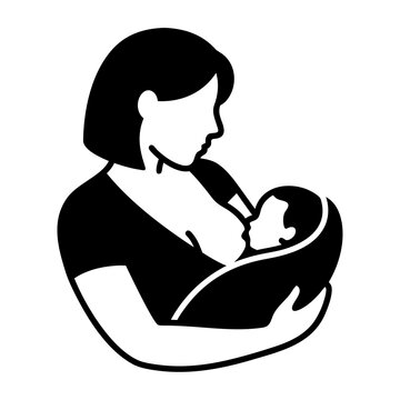 Minimalist Monochrome Icon of Loving Mother Breastfeeding Swaddled Infant for Maternal Care Concept