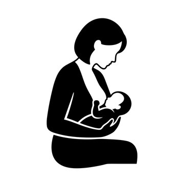 Graceful Black and White Silhouette of a Mother Tenderly Cradle Feeding Her Baby for Natural Lactation and Healthy Growth Concept
