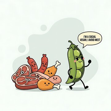 Cartoon Vegan Character Talking About Social Meeting.