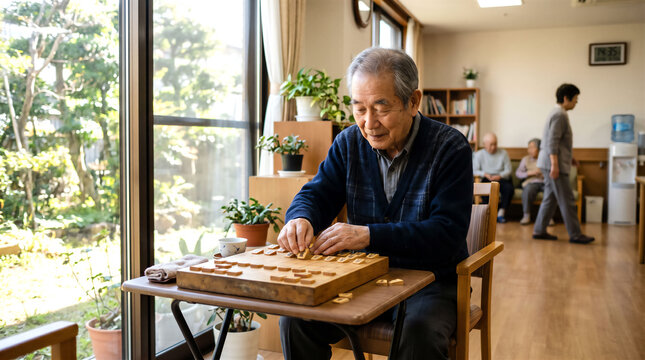 将棋を指す男性利用者