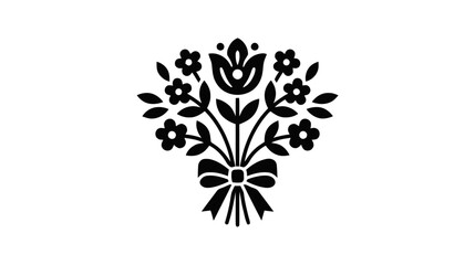 Fototapeta premium Vector illustration of stylized floral bouquet icon with a bow, simple vector illustration on a transparent background