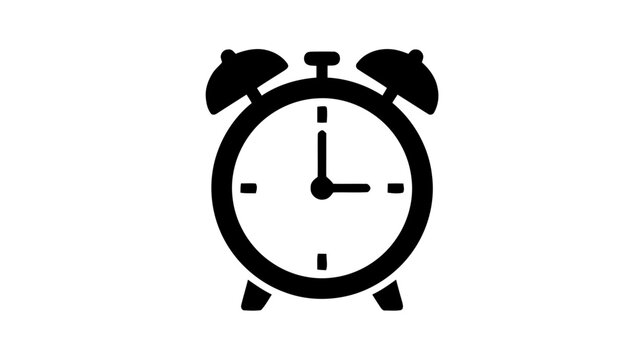 Vector illustration of black icon of an alarm clock showing three oclock on a transparent background