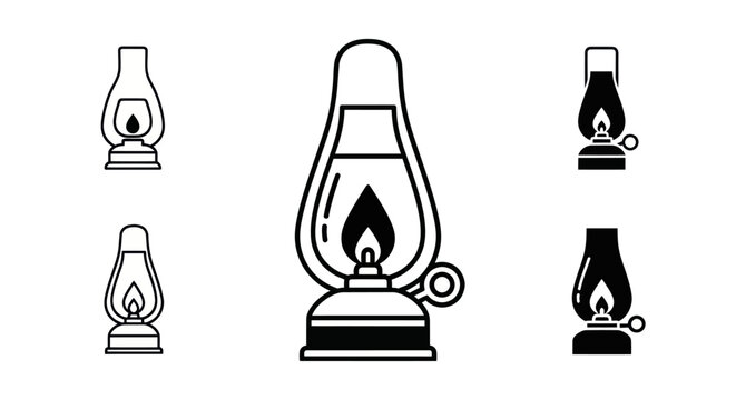Oil Lamp Icon Set Vector