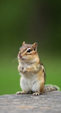 Cute Chipmunk Standing on Rock in Natural Environment.