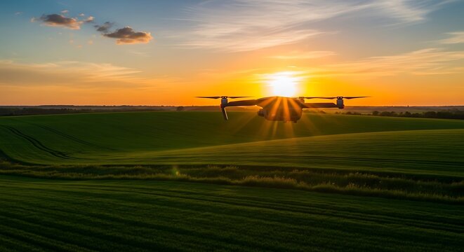 Sunset Over Airplane on Runway at Dusk.