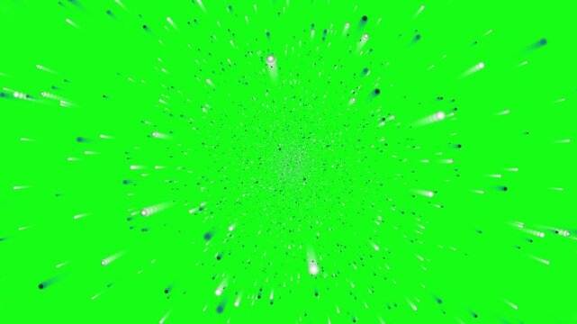 Blue particles fly forward in a high speed hyperdrive tunnel over a green screen in a 3D animation ideal for custom visual effects and website hero designs