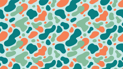 A vibrant abstract pattern featuring various green and orange shapes on a light blue background. © Faisal