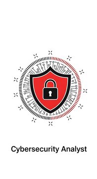 Cybersecurity Analyst Icon with Shield and Lock Symbol.