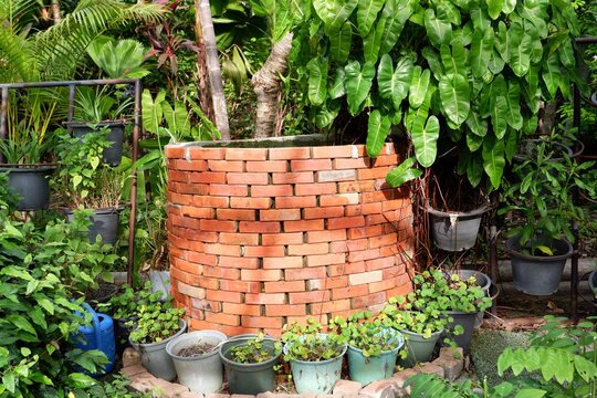 Brick Well Red Clay Construction Rustic Garden Design
