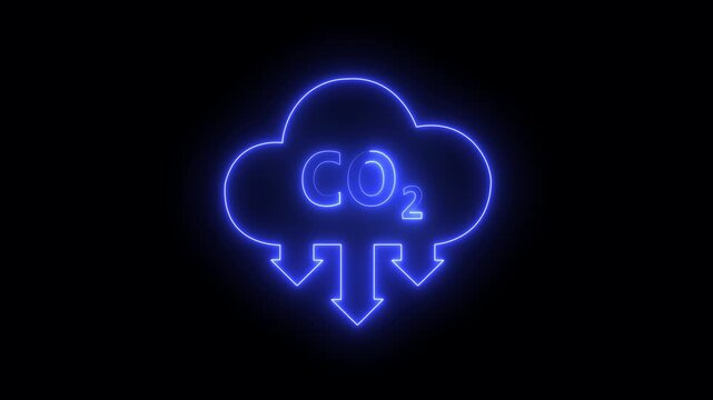 Neon co2 carbon emission cloud animation, climate change and environmental pollution concept global warming.