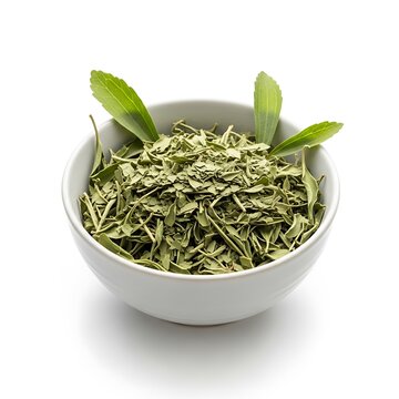 Fresh Dried Herbal Tea Leaves in White Bowl.