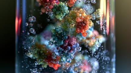 Fototapeta premium Colorful bubbles dance inside a clear glass tube