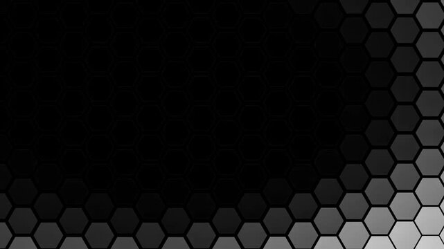 Abstract Hexagonal Grid Animation with Pulsating Light Effect in Monochrome