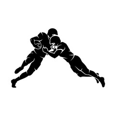 Dynamic black silhouette of American football players in action, capturing a tackle