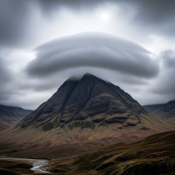 Majestic Mountain Landscape with Unique Cloud Formation.