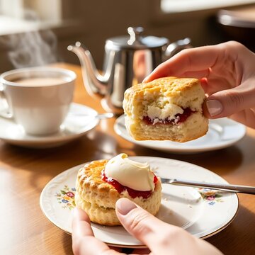 Delicious Cream Filled Pastry with Tea in Cozy Setting.