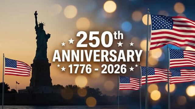 Statue of Liberty and American flags celebrating the 250th anniversary of the United States