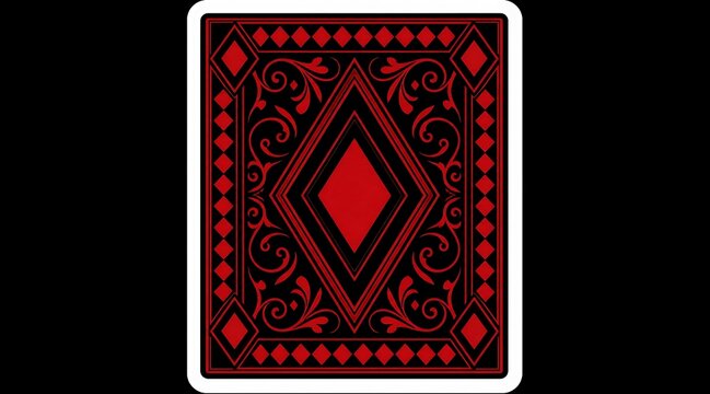 Red and black ornate playing card back design with a central diamond