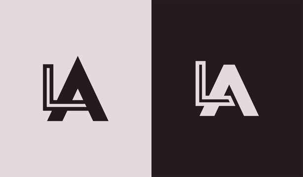 Modern geometric LA letter monogram logo design with contrasting backgrounds
