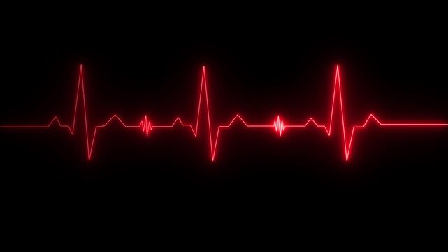 EKG 60 BPM Loop Screen, Red w/ Grid. Heart rate monitor / electrocardiogram (EKG or ECG) loop beeping at 60 beats per minute for screen savers or computer monitor displays,