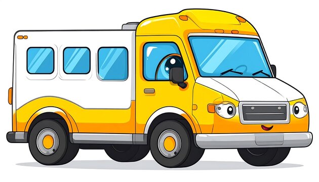 Bright yellow school bus on white background.