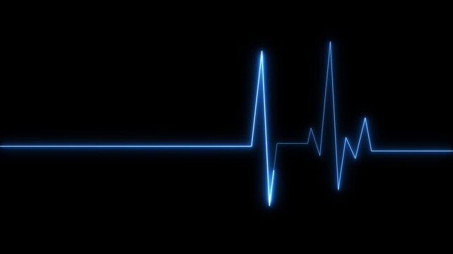 Glowing ECG Heartbeat Line On Futuristic Blue Grid Background. electrocardiogram (ECG) line, symbolizing health, vitality, and medical care on a dark backgroun