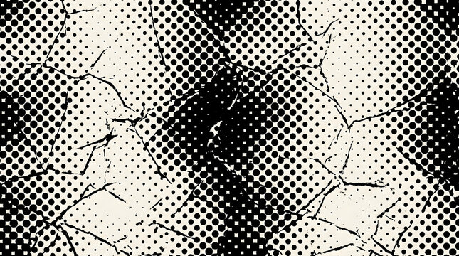 Black and White Grunge Halftone Cracked Texture Background
