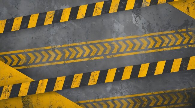 Yellow hazard tape with black stripes on grungy concrete background.