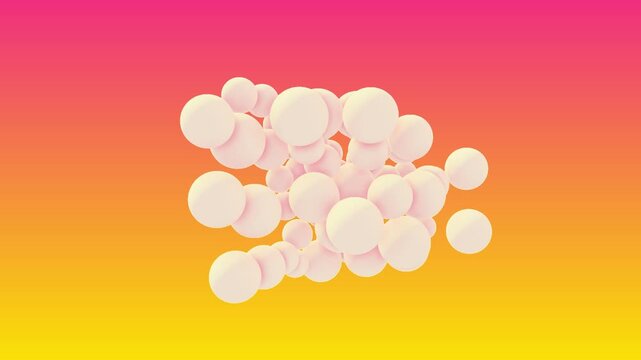 Abstract white spheres cluster and hover against a vibrant pink and yellow gradient background in a 3D animation loop for colorful website hero video sections