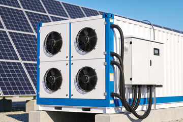 Industrial cooling units and solar panels for renewable energy systems © Snide12