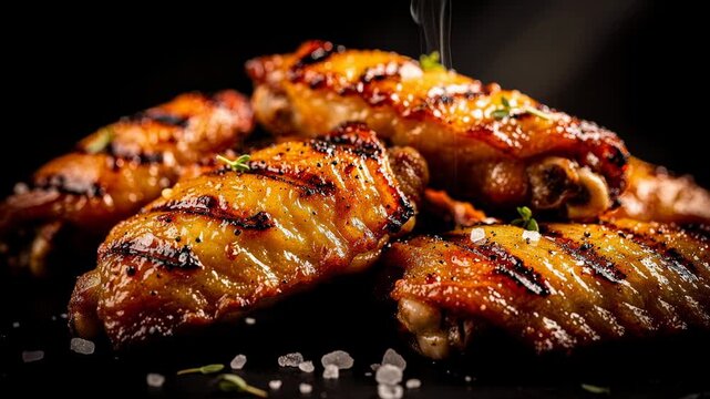 Delicious grilled chicken wings with seasoning and herbs served hot and fresh