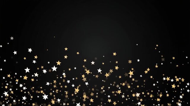 画面下部にパーティクルのような星々が寄り添う漆黒の背景動画で金色と白色の光がぽつりぽつりと軽やかに浮かび上がり上部に大きな余白を残すシンプルな夜空の情景を捉えた一本
