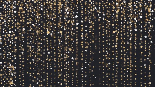 星々が雨のように上から下へ次々と流れ落ちていく黒に近い紺色の背景動画で金色と白色の光点がしんしんと画面いっぱいに舞い落ちる静かな夜の情景を高精細な質感で丁寧に捉えた特別な一本