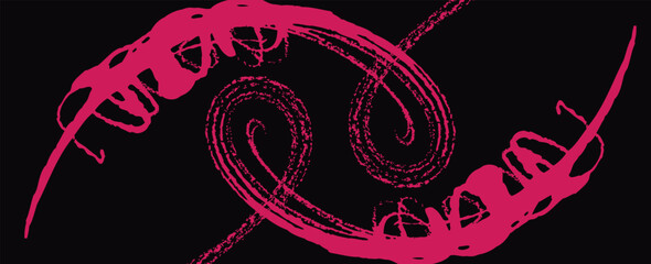Pink ink splash and paint splatter on black backdrop. Distressed grunge textured pattern for modern urban street art graphic design. © Ahlakul Karimah