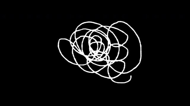 Hand drawn white  tangle scrawl sketch  animation with dynamic and move on transparent and alpha channel only 4k

