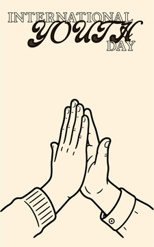 International Youth Day minimalist line art illustration with two hands high fiving