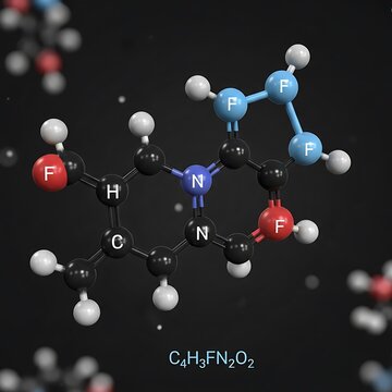 Detailed Molecular Model of Chemical Compound with Fluorine and Phosphorus Elements.
