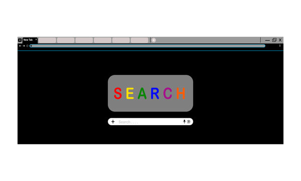 A browser window mockup template with a dark black theme that displays a website address, complete with navigation buttons and a search bar.